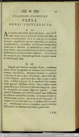 Praxeos Clinicae Pars I. Morbi Universalis