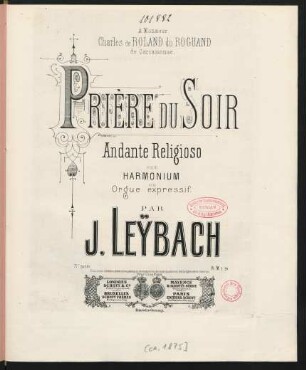 Prière du soir : andante religioso pour harmonium ou orgue expressif