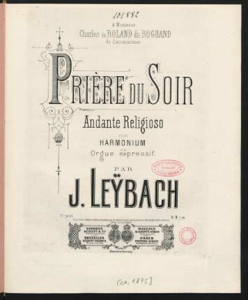 Prière du soir : andante religioso pour harmonium ou orgue expressif