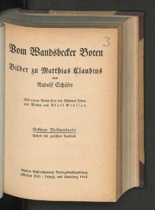 Vom Wandsbecker Boten : Bilder zu Matthias Claudius