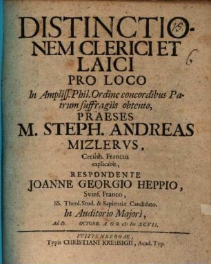 Distinctionem Clerici Et Laici Pro Loco