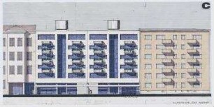 Gutachten Wohnbebauung Tiergarten, IBA, südliches Tiergartenviertel (nicht realisiert) – Kluckstraße: Ostansicht. Berlin-Schöneberg, Genthiner Straße 1, Schöneberger Ufer 83, Kluckstraße 4 und 6
