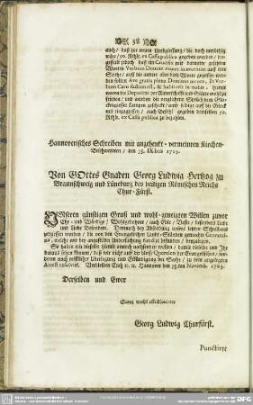 Hannoverisches Schreiben mit angehenkt- vermeinten Kirchen-Beschwerdten, den 13. IXbris 1703