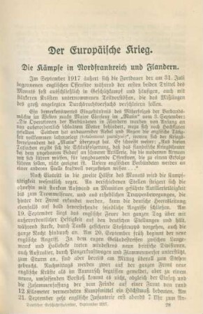 Die Kämpfe in Nordfrankreich und Flandern