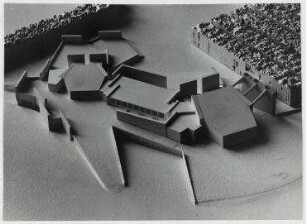 Wettbewerb Krematorium (nicht realisiert), Ankauf – Luftbild vom Modell. Berlin-Ruhleben, Charlottenburger Chaussee