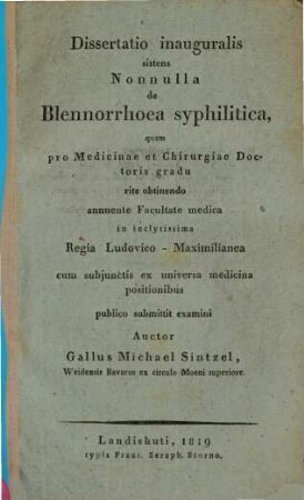 Diss. inaug. sistens nonnulla de blennorrhoea syphilitica