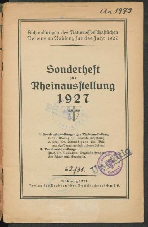Sonderheft zur Rheinausstellung 1927