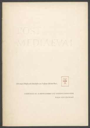 Post Mediaeval: Eine neue Schrift nach Entwürfen von Professor Herbert Post, Probe Nr. 372B