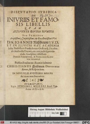 Disputatio Iuridica De Iniuriis Et Famosis Libellis