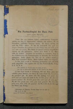 [Text]: Ein Fastnachtsspiel des Hans Folz und seine Quelle.