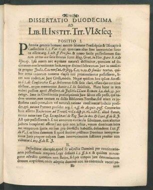 Dissertatio Duodecima Ad Lib. II. Instit. Tit. VI. & seq.