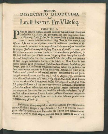 Dissertatio Duodecima Ad Lib. II. Instit. Tit. VI. & seq.