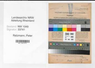 Entnazifizierung Peter Retzmann , geb. 28.09.1896 (Stellwerksmeister)