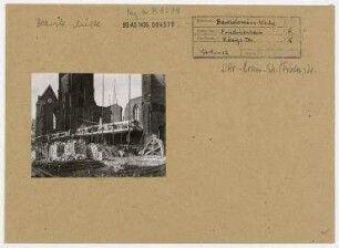 Bartholomäuskirche im Wiederaufbau. Berlin, Friedrichshain, Königs-Tor, Otto-Braun-Straße/Friedenstraße