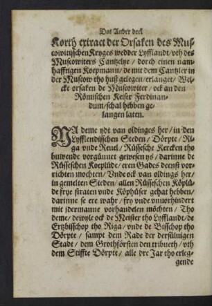 Korth Extract der Orsaken des Muscowitisschen Kryges wedder Lyfflandt ...