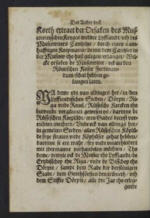 Korth Extract der Orsaken des Muscowitisschen Kryges wedder Lyfflandt ...