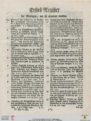 Erstes Register der Beylagen / wo sie erleutert werden
