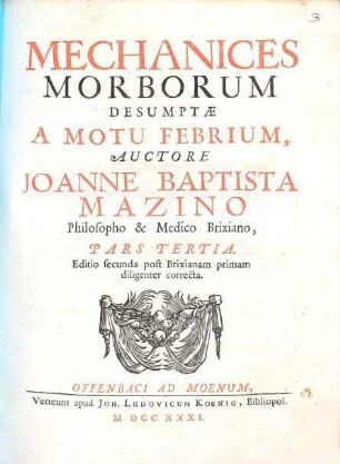 Mechanices Morborum Desumptae A Motu Sanquinis, 3