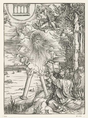 Johannes, das Buch verschlingend / Der "Starke Engel", Blatt 8 aus: Albrecht Dürer, Apocalipsis cum figuris, Nürnberg 1498