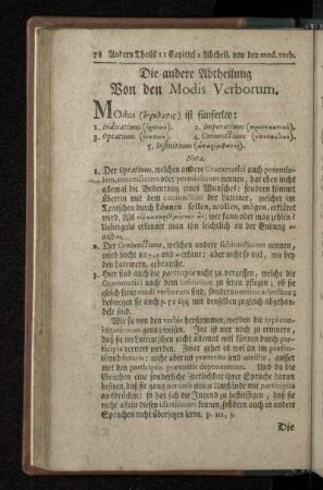 Die andere Abtheilung Von den Modis Verborum.