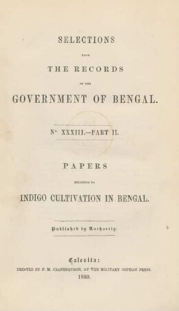 Part 2: Papers relating to indigo cultivation in Bengal