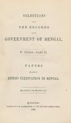 Part 2: Papers relating to indigo cultivation in Bengal