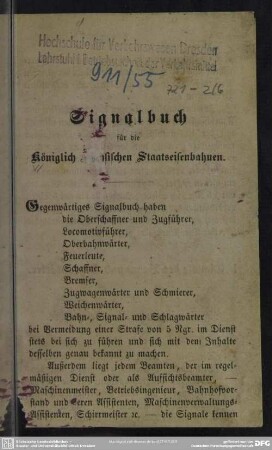 Signalbuch für die Königlich Sächsischen Staatseisenbahnen.