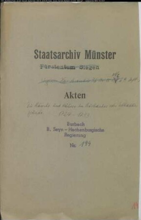 Errichtung und Auswechselung von Feuerstellen (Räuche) bzw. von Häusern im Grund Burbach und Selbach