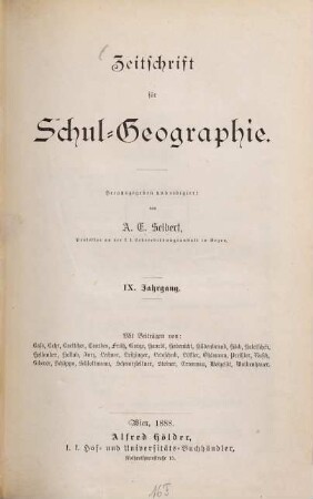 Zeitschrift für Schulgeographie, 9. 1888