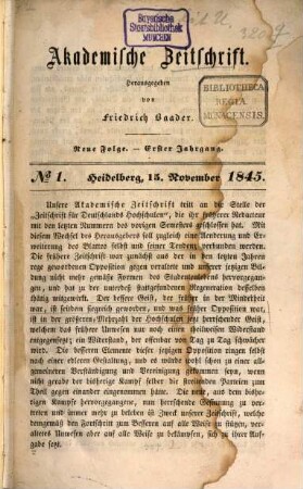 Akademische Zeitschrift. 1. 1845, Nr. 1 - 16