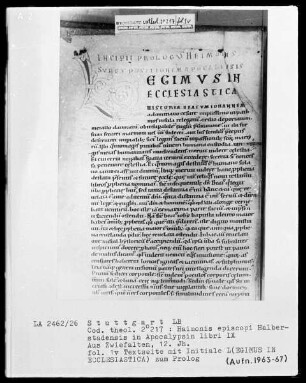Haimonis in Apocalypsin libri 9 — Initiale L(egimus in ecclesiastica), Folio 1verso