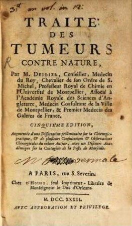 Traité des Tumeurs contre Nature