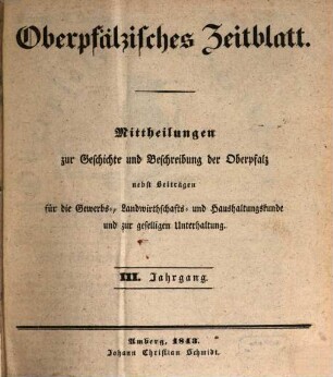 Oberpfälzisches Zeitblatt, 1843 = Jg. 3