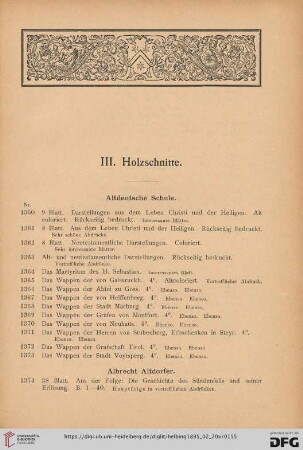 III. Holzschnitte (Nr. 1360-1454)