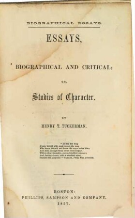 Essays, biographical and critical; or Studies of Character