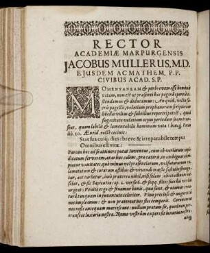 Rector Academiae Marpurgensis Jacobus Mullerus ...
