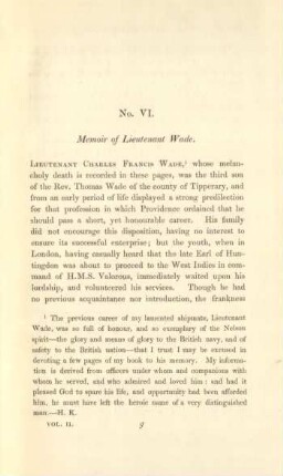 No. VI. Memoir of Lieutenant Wade