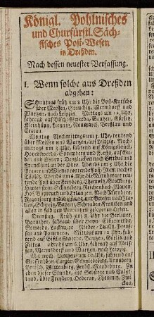 Königl. Pohlnisches und Chrfürstl. Sächsisches Post-Wesen in Dreßden