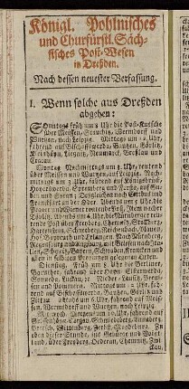Königl. Pohlnisches und Chrfürstl. Sächsisches Post-Wesen in Dreßden