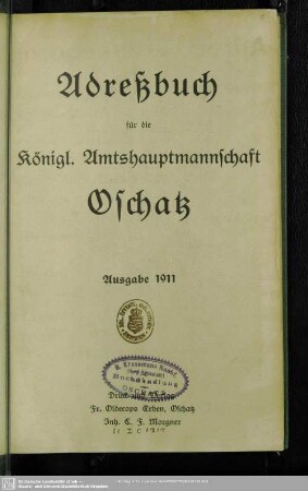 1911: Adreßbuch für die königl. Amtshauptmannschaft Oschatz