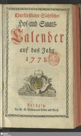 1778: Churfürstlich-Sächsischer Hof- und Staatscalender