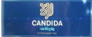 Werbeaufkleber für "Candida"-Zigaretten