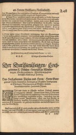 Der Durchleuchtigen/ Hochgebornen F. Ursulen/ Hertzogin zu Mönsterberg etc. Greffin zu Glötz etc. Christlich ursach des verlassen Klosters zu Freiberg.