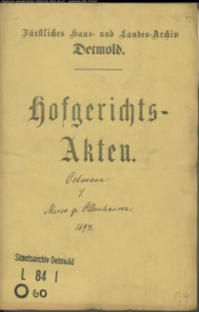 Ostmann, Kord zu Lage gegen Meier zu Ottenhausen - Schuldforderung