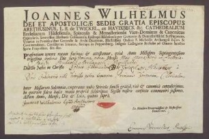 Testimonium primae tonsurae des Jodok Edelmund Twickel von Havixbeck.