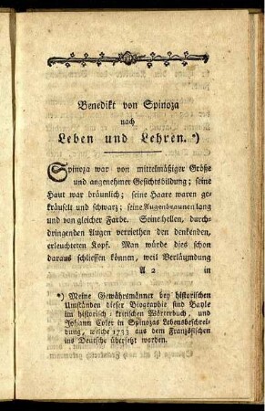 Benedikt von Spinoza nach Leben und Lehren.