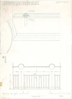 Fischer, Theodor; Schweinfurt (Bayern); Basaltwerke, Verwaltungs-Gebäude - Gitter in der Loggia (Ansichten, Detail m. Schnitt)
