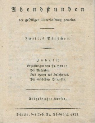 Bändchen 2: Abendstunden der geselligen Unterhaltung geweiht