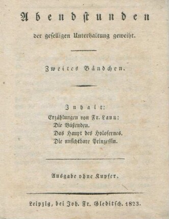 Bändchen 2: Abendstunden der geselligen Unterhaltung geweiht