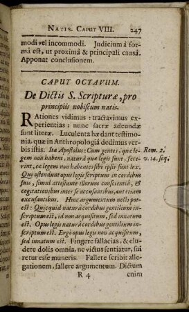 Caput Octavum. De Dictis S. Scripturæ, pro principiis nobiscum natis.